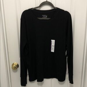 Time and Tru Black Ribbed Thermal Crewneck Top